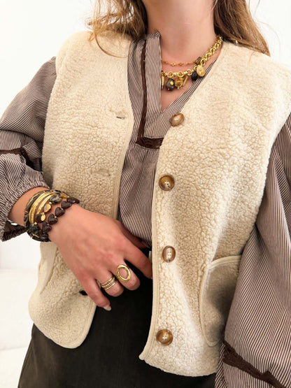 Veste sans manche bouclette beige