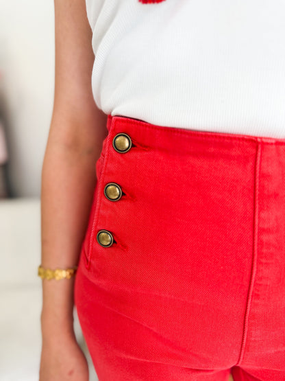 Jean flare rouge