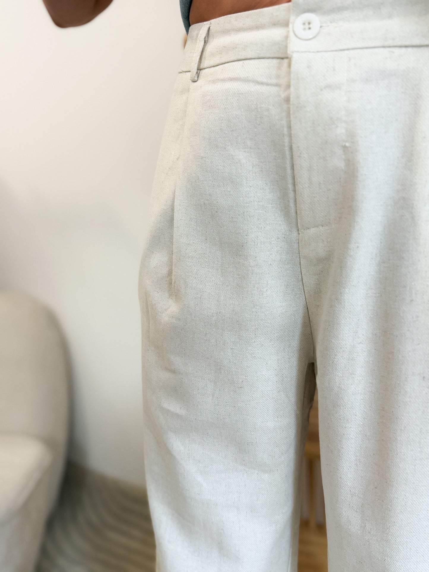 Pantalon fluide lin beige
