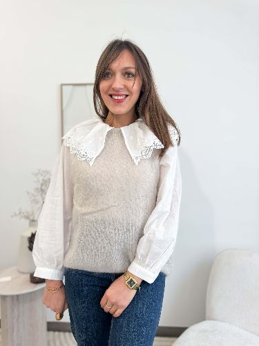 Chemisier col claudine broderie