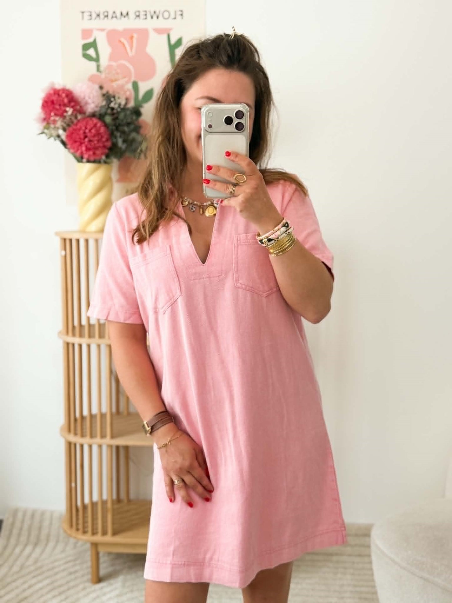 Robe en jean droite - Rose clair