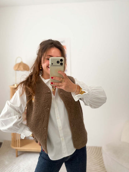 Gilet moumoute sans manche taupe
