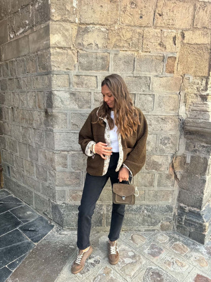 Veste bouclette kaki reversible