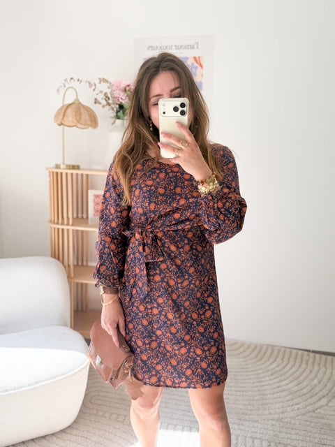 Robe droite bleu marine imprimée