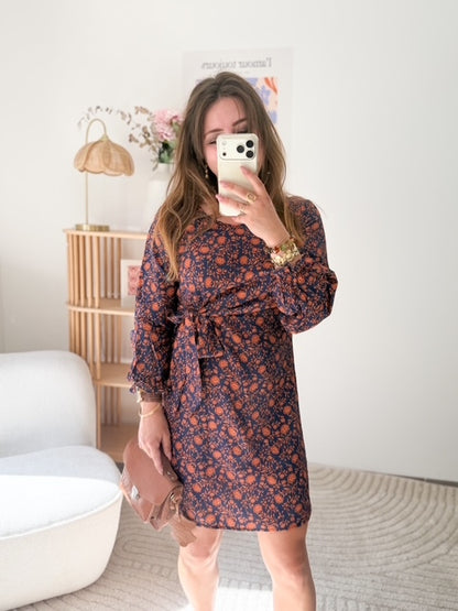 Robe droite bleu marine imprimée