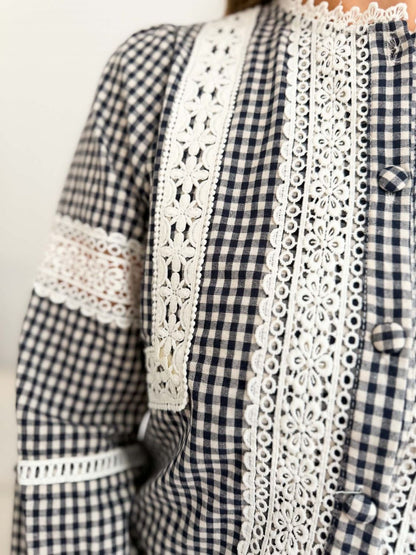 Blouse vichy dentelle - Léopoldine