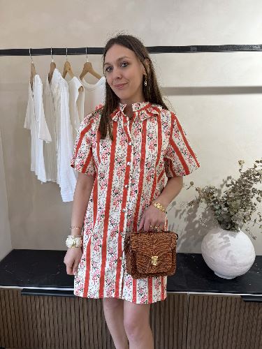 Robe droite fleurie à rayures