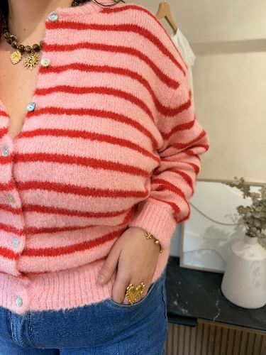 Gilet rayures rose et rouge