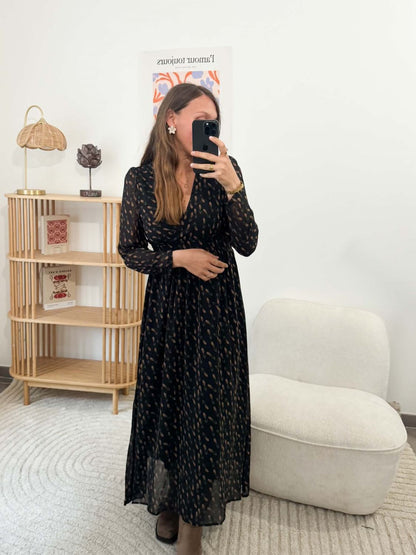 Robe imprimée fluide longue noir
