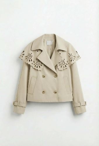 Trench court beige col claudine ajouré