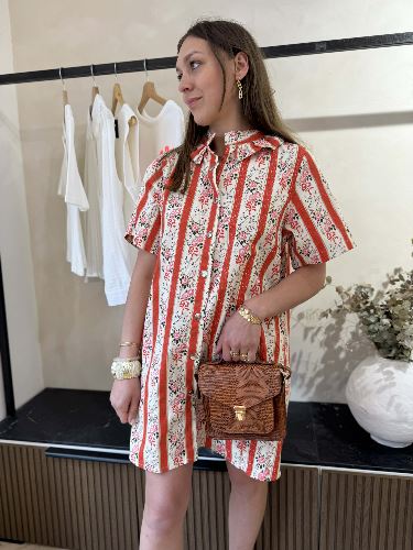 Robe droite fleurie à rayures