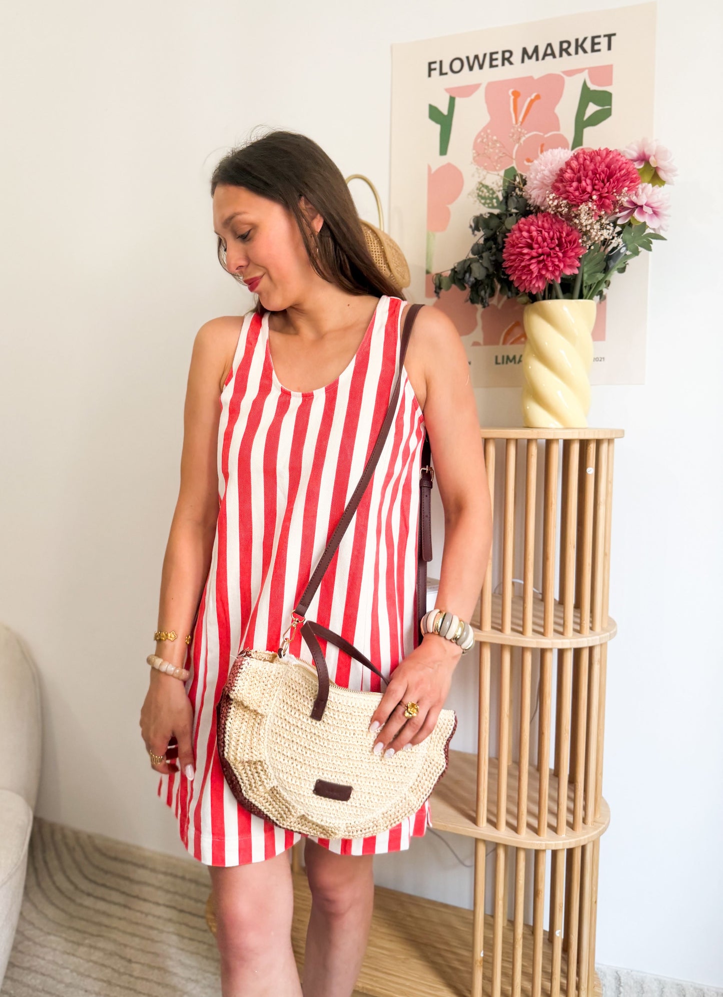 Robe en jean rayures rouges et blanches