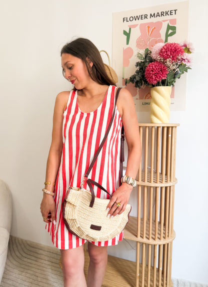 Robe en jean rayures rouges et blanches