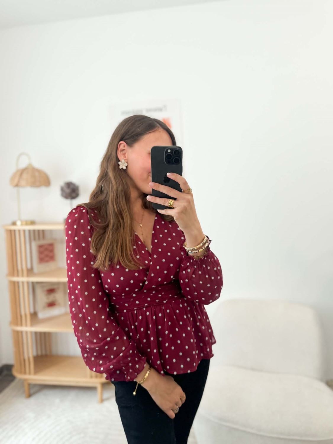 Blouse rouge à pois