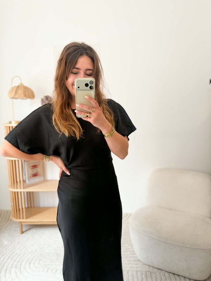 Robe longue satinée - Noir