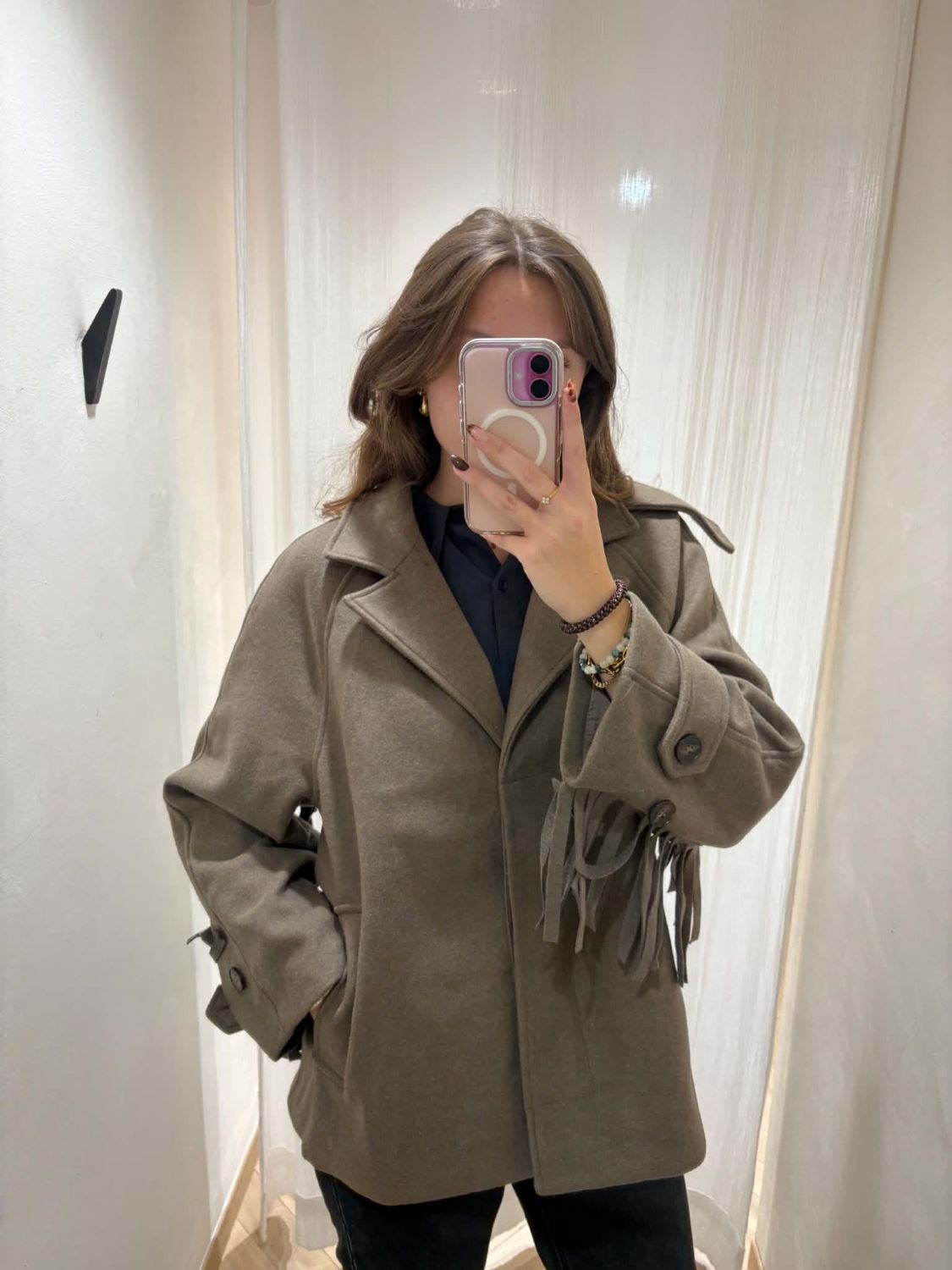Manteau franges - Taupe