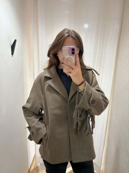Manteau franges - Taupe