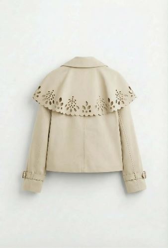 Trench court beige col claudine ajouré