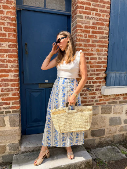 Jupe longue fleurs bleues
