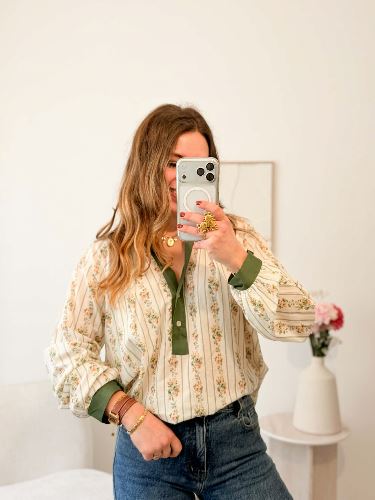 Blouse fleurie - Vintage vert