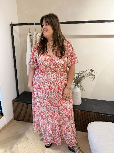 Robe longue fleurs roses