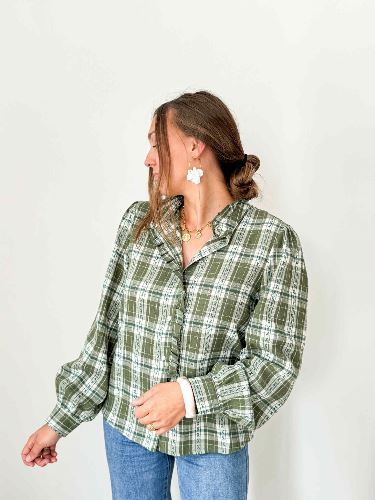 Blouse kaki à carreaux