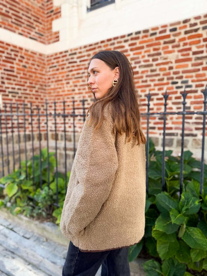 Manteau reversible moumoute/suédine marron
