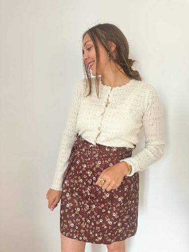 Jupe velours fleurs marron