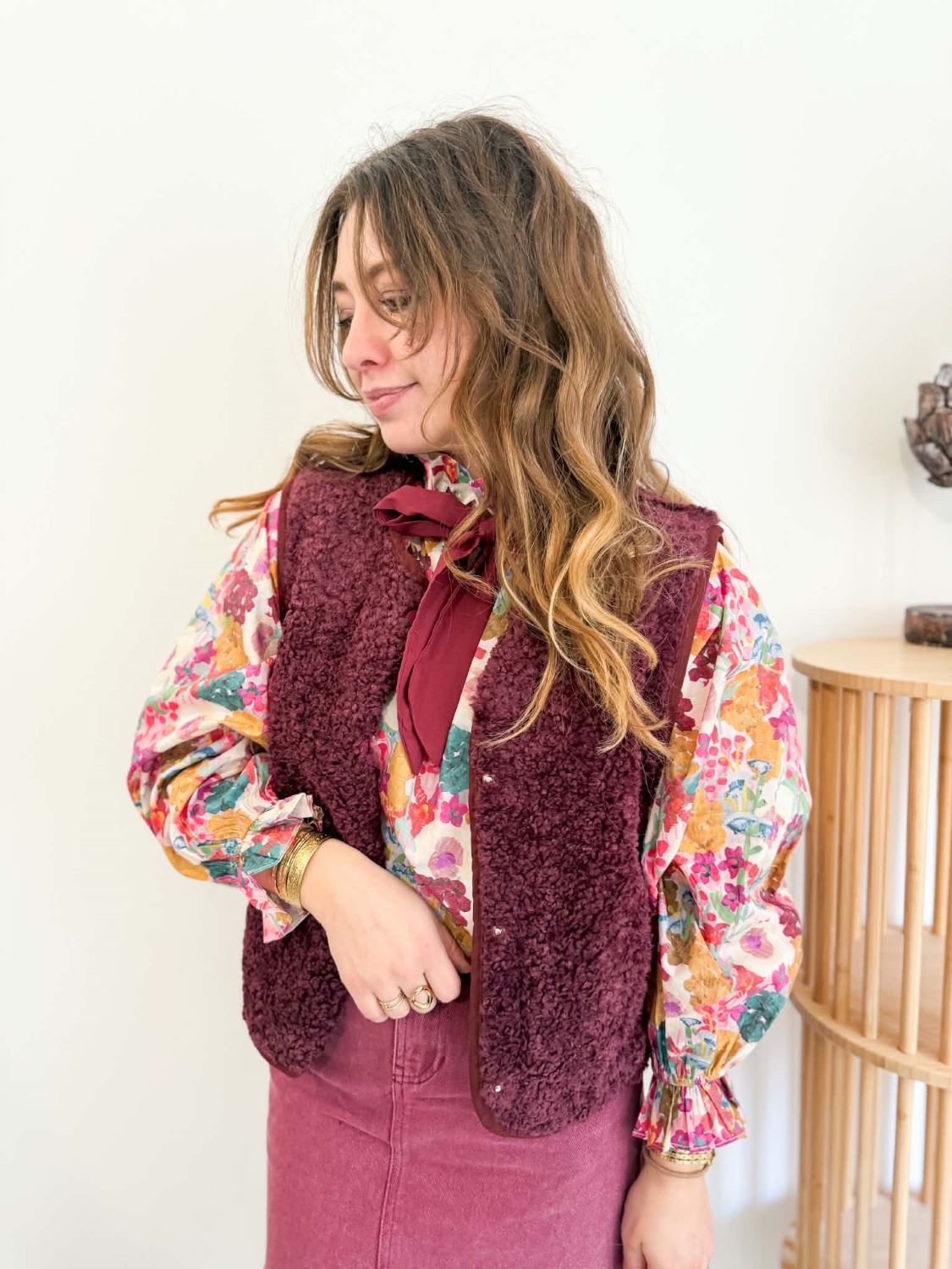 Gilet bouclette - Prune