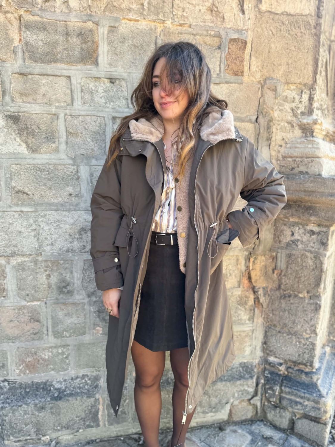 Manteau long fourré - Chocolat