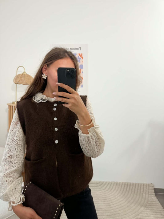 Gilet maille chocolat