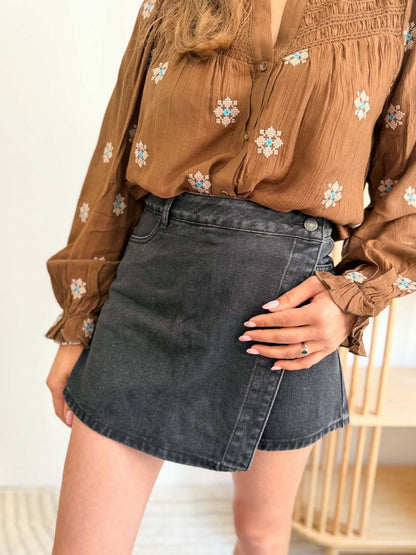 Blouse marron broderie