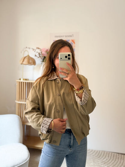 Trench court col carreaux - Taupe