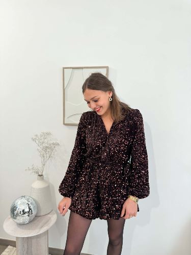 Combinaison short paillettes marron