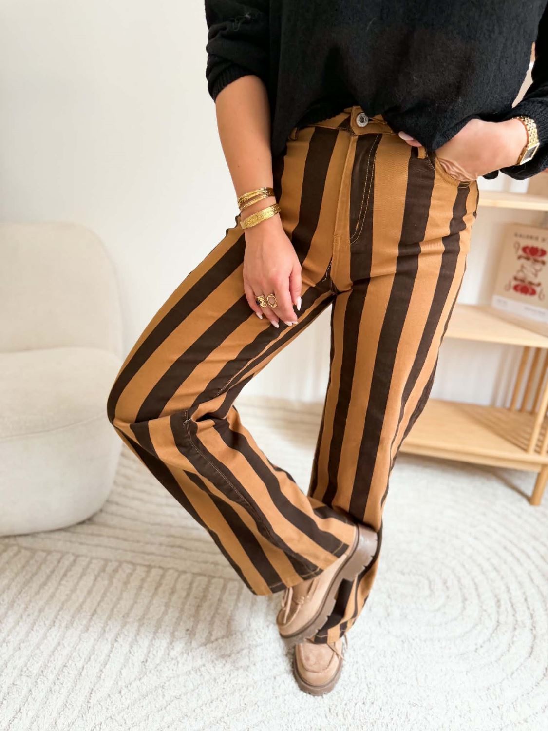 Pantalon rayé - Choco/Moka