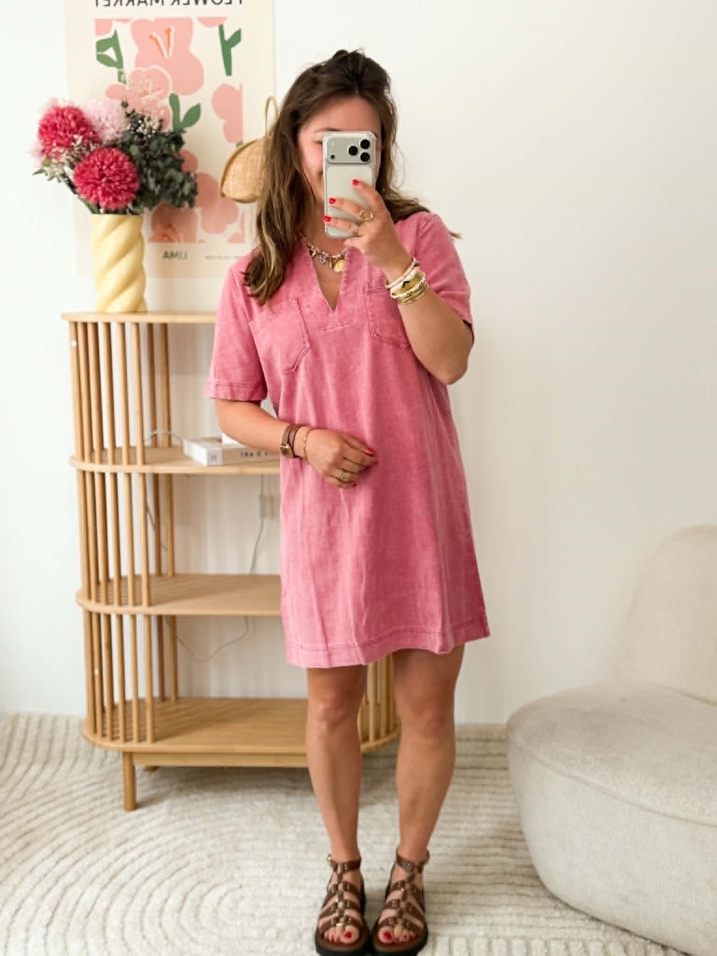 Robe en jean droite - Rose