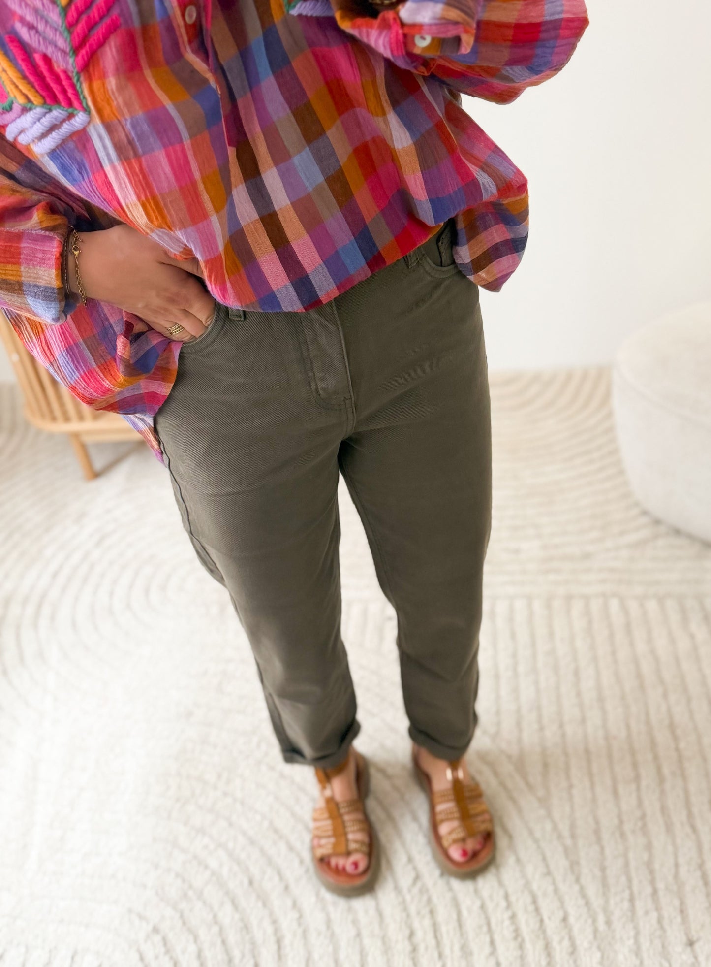 Jean mom - Kaki