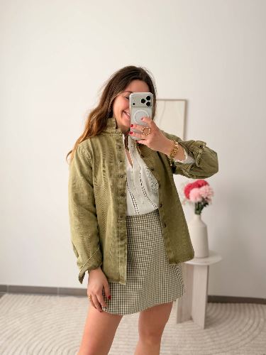 Jupe short - Vichy olive
