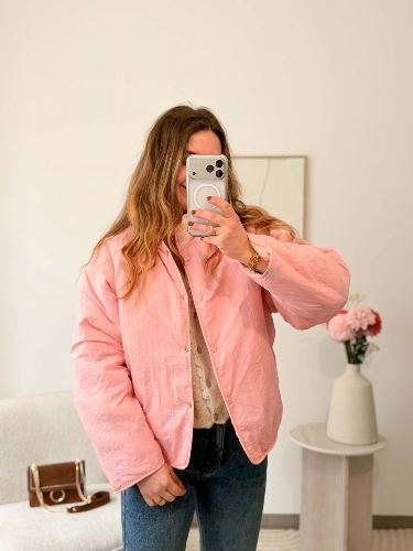 Veste réversible rose fleurie