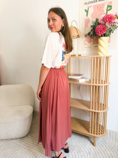 Jupe longue fluide bois de rose