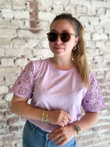 T-shirt coton lilas dentelle