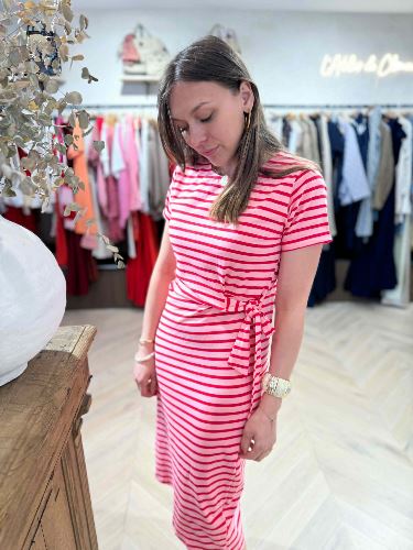 Robe T-shirt rayée rose