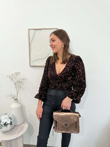Blouse paillettes marron