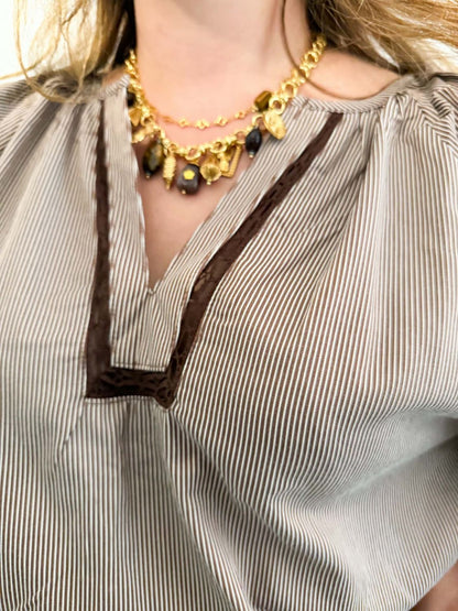 Blouse rayée à broderie choco