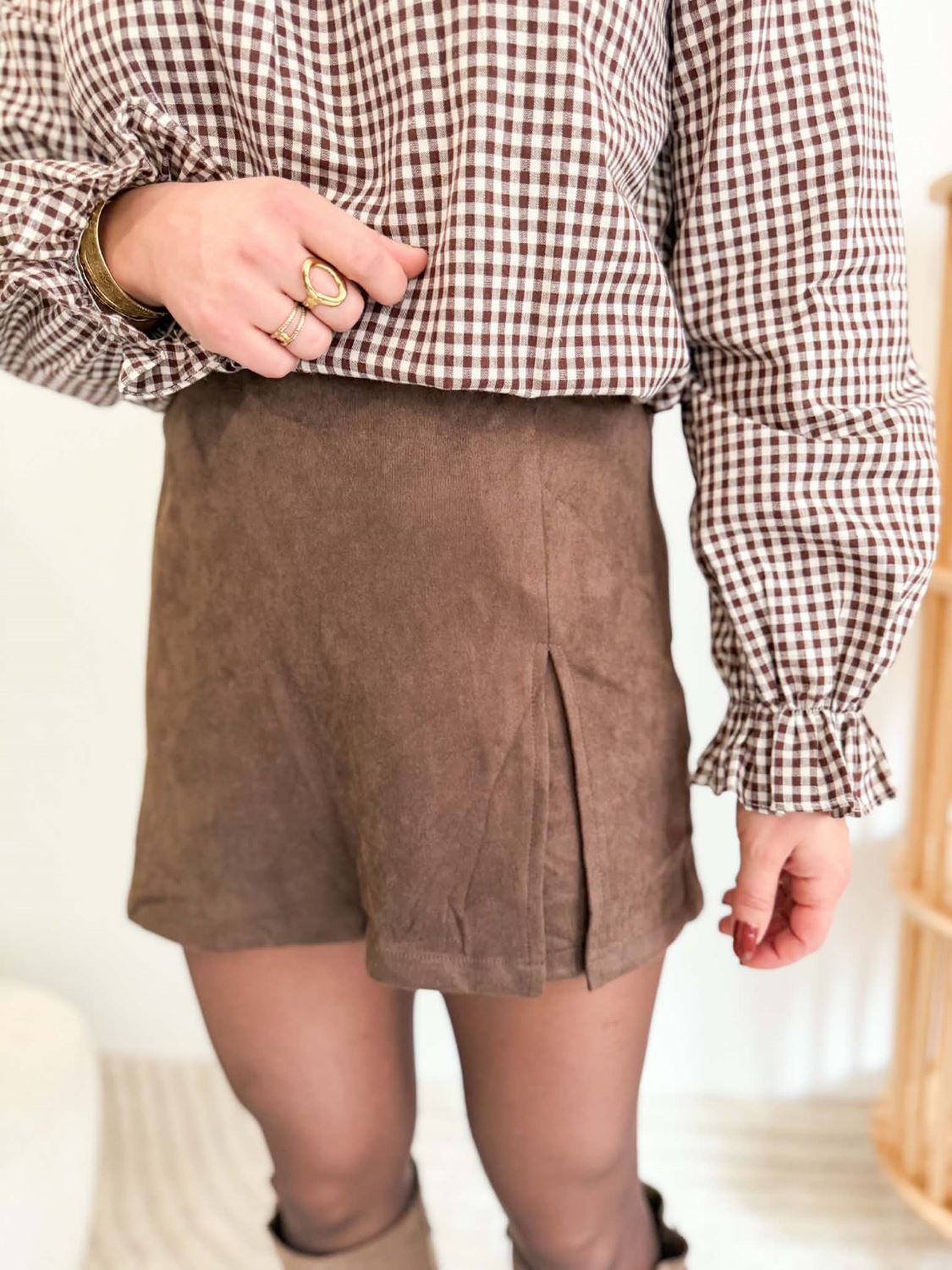 Jupe short suedine - Marron