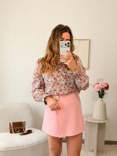 Jupe-short asymétrique - Rose pastel