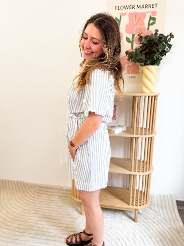 Robe rayures bleu et ecru