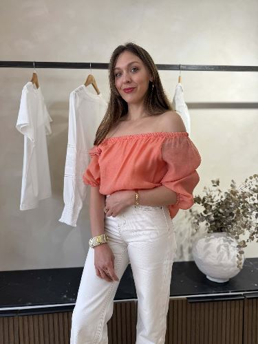 Blouse fluide elastiquée - Orange
