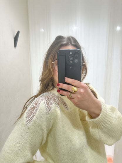Pull jaune à perles