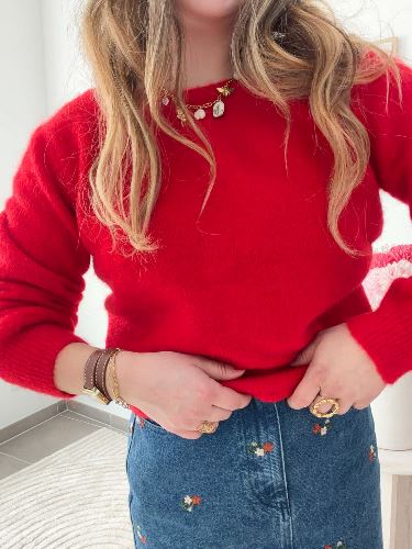 Pull rouge - Nouer reversible
